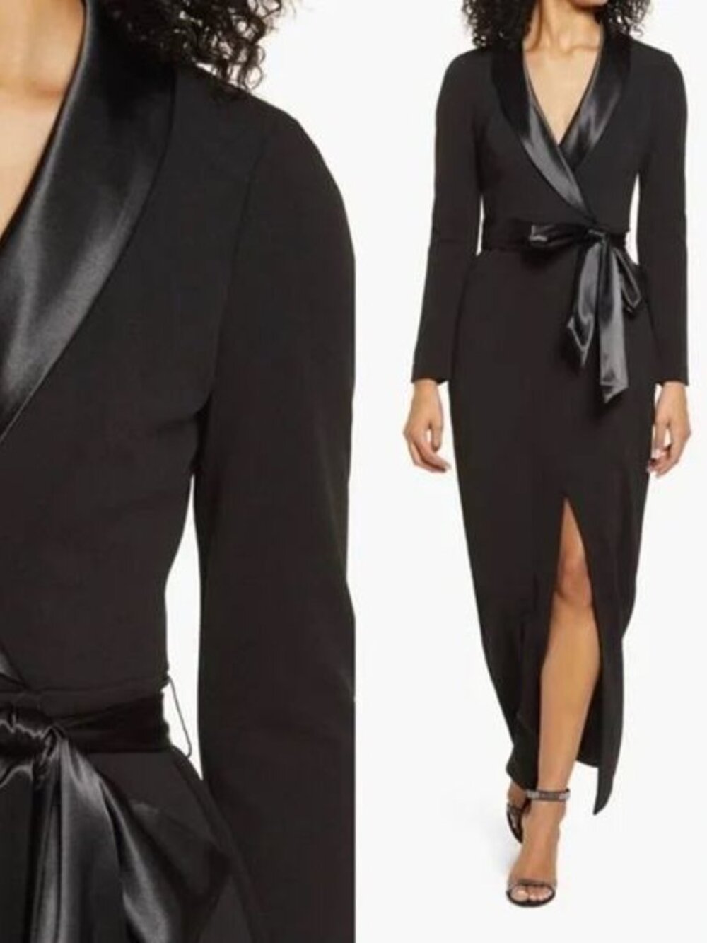 Eliza J Size 2 Tuxedo Faux Wrap Long Sleeve Gown